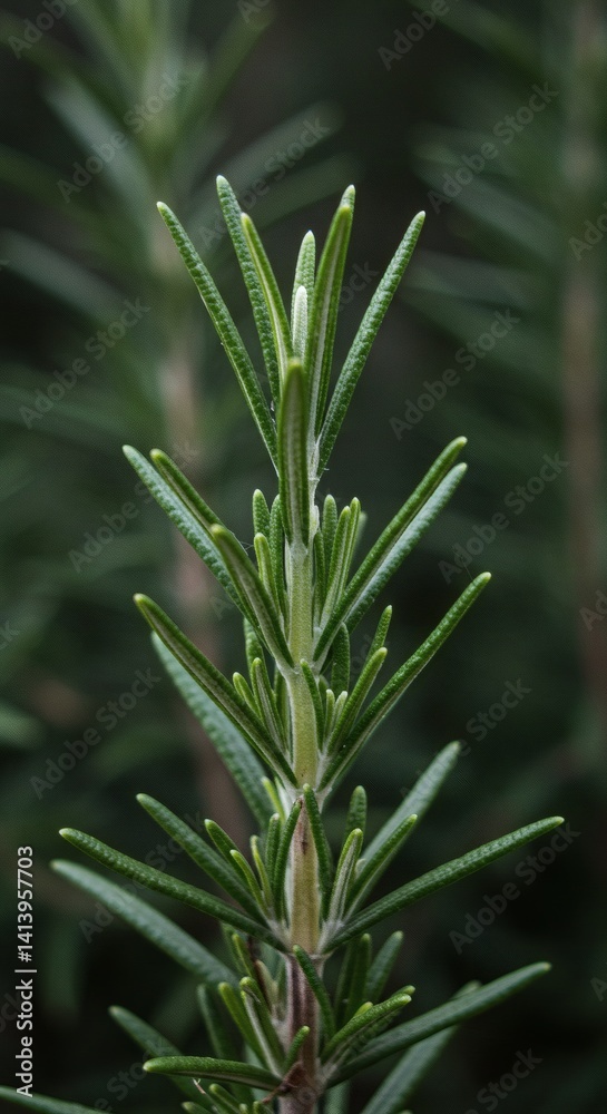 Obraz premium Rosemary Sprig: A Detailed Close-up, Lush Green, Botanical Art