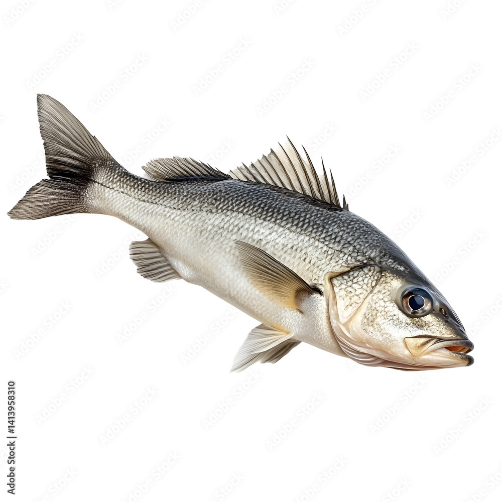 Fototapeta premium Sea Bass Fish Isolated on Black Background,