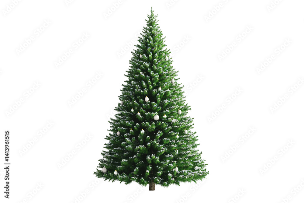 Fototapeta premium Evergreen tree with white decorations. Full frame against transparent background