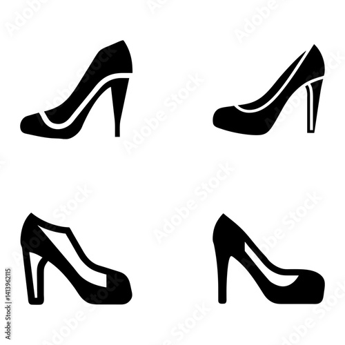 set of stylish high heeled shoe icon with a sleek