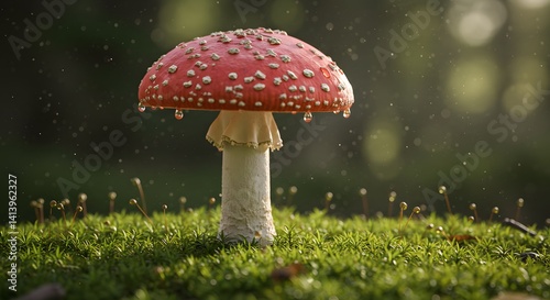 Wallpaper Mural Red Mushroom in Moss Rain Drops Nature Photography Torontodigital.ca