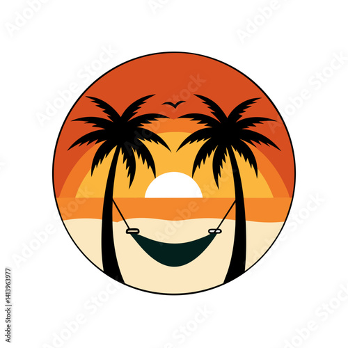 Silhouette of hammock tied between two palm trees