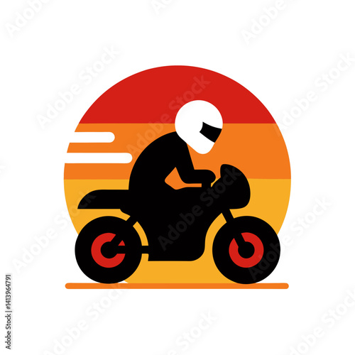 Motorcyclist under fading sunlight vector scene