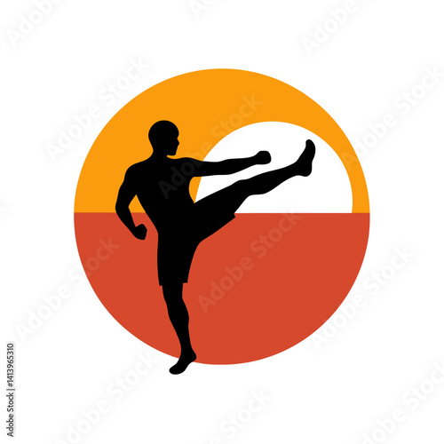 Soccer player silhouette in motion with sun setting