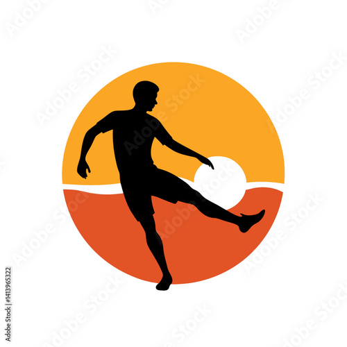 Footballer kicking ball silhouette at sunset