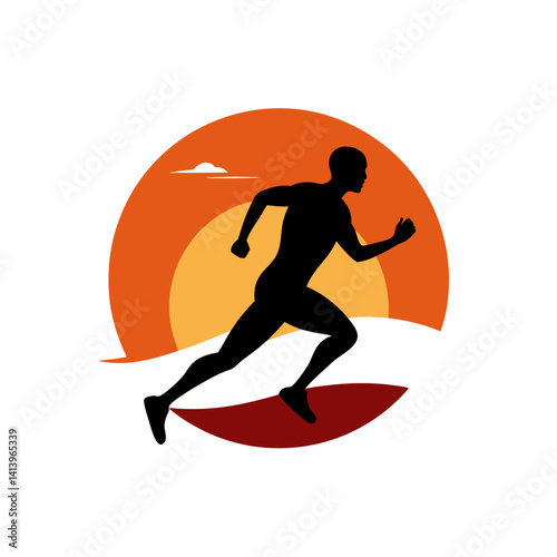 Runner silhouette sprinting with sunset glow
