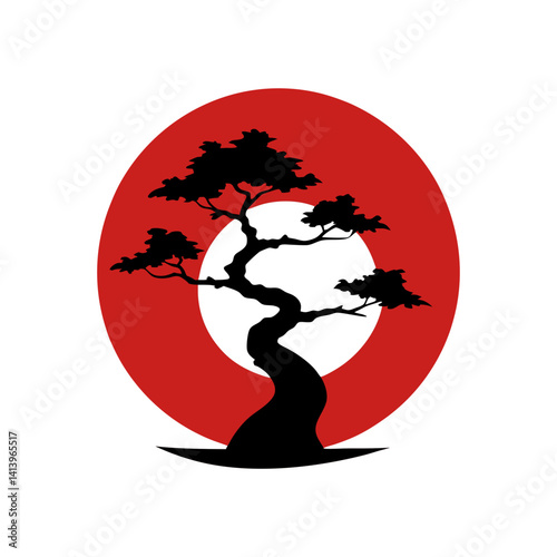 Bonsai shadow art with warm vintage red sunlight