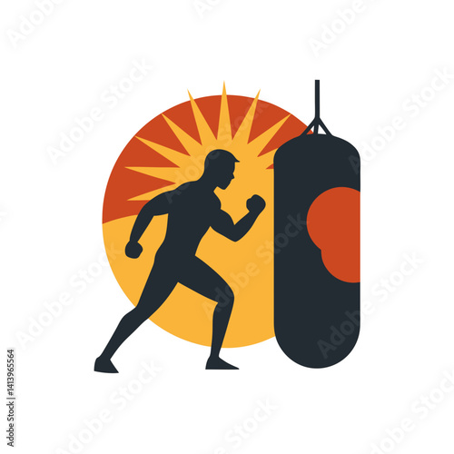 Boxer punching bag shadow with sunset gradient