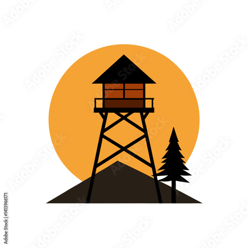 Firewatch Tower Trees Sun Silhouette