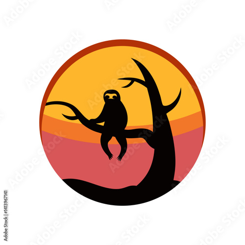 Silhouette of Sloth on Branch with Sun in Background