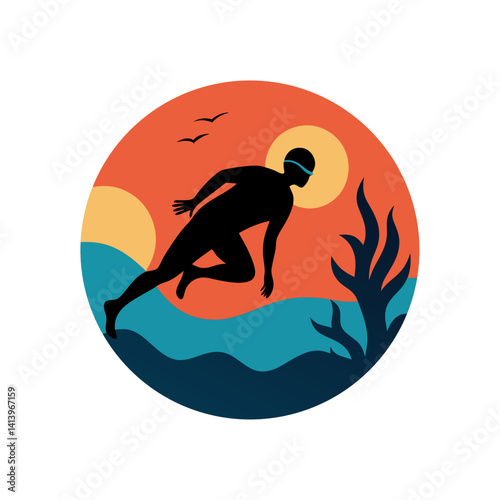 Silhouette of Snorkeler Underwater with Coral and Sunlight