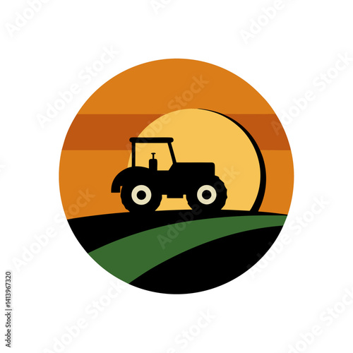 Farm Tractor With Sunset Background