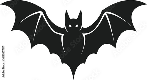 Silhouette of a flying bat with outstretched wings - Halloween vector - eerie symbol