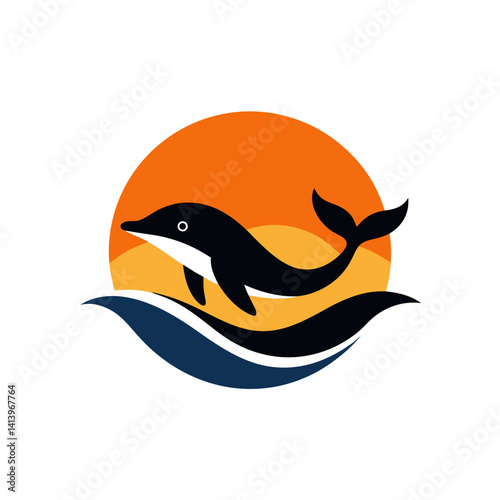 Whale Jumping In Orange Sky Sea Waves