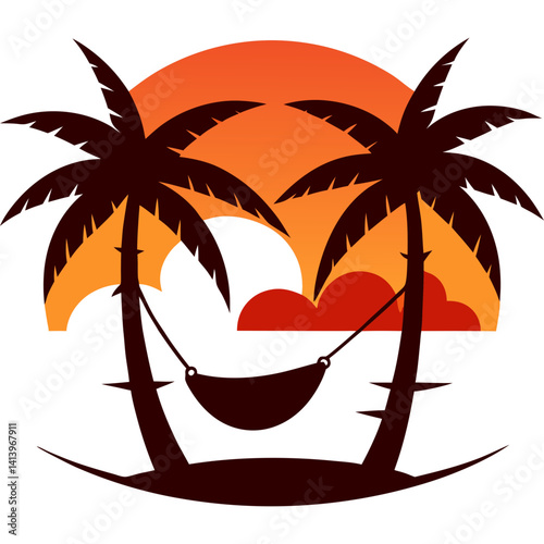 Beach Hammock With Coconut Trees Sunset