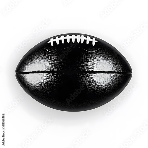 Monochromatic black football centered on clean white background, photographed in studio to emphasize minimalist contrast, modern design language, and bold visual impact in neutral concept.