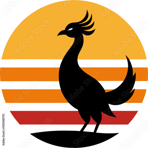 Silhouette of peacock spreading feathers with sunset vector illustration