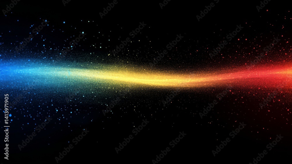 Fototapeta premium Grainy gradient abstract background with blue red yellow glowing color wave on black backdrop