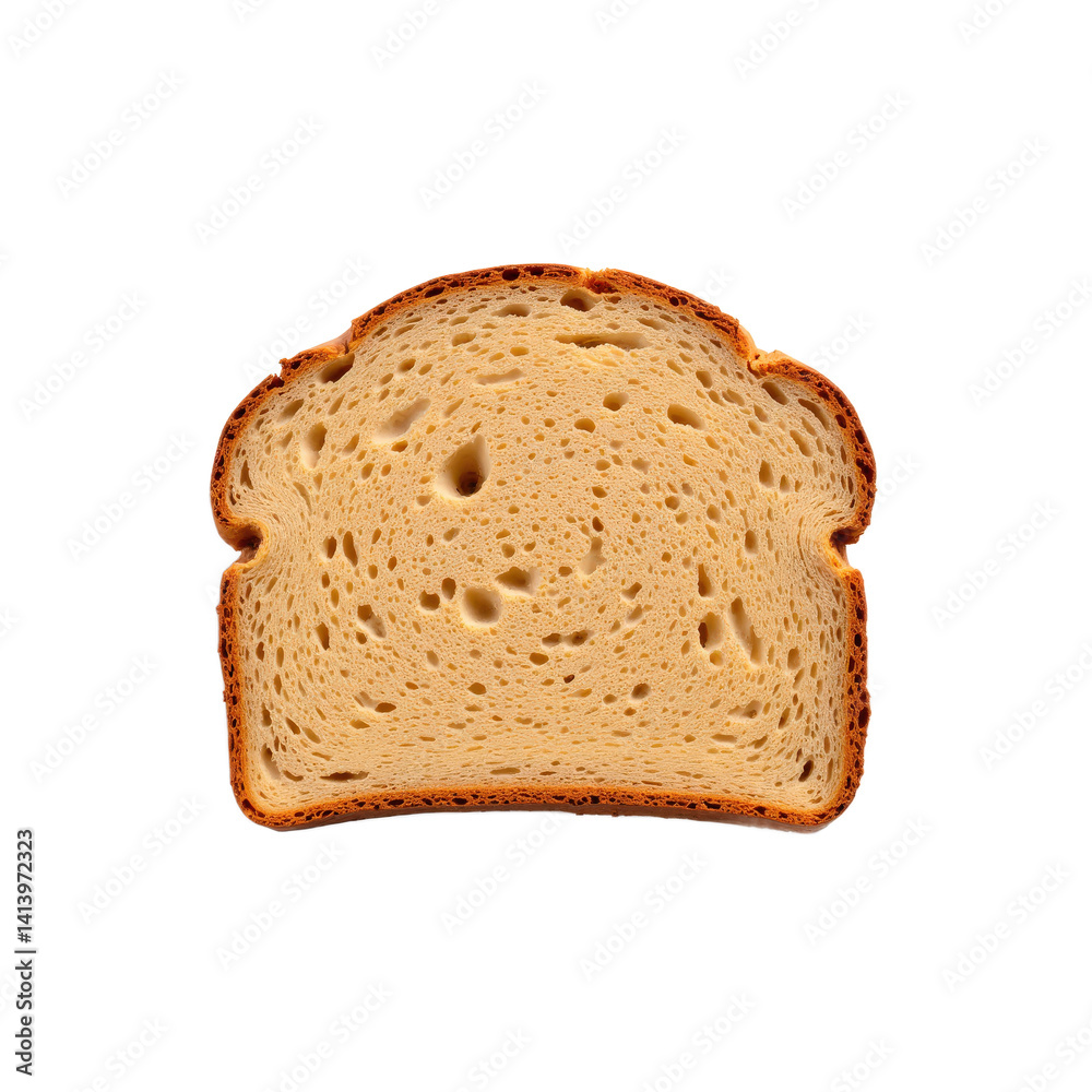 A slice of freshly baked bread with a golden crust and soft, porous interior. A slice of freshly baked bread with a golden crust and soft, porous interior.