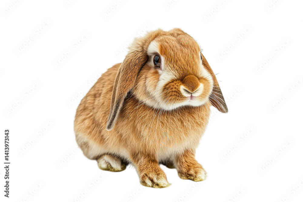 a cute fluffy rabbit with floppy ears sits on a white background showcasing its soft fur and playful demeanor. charm and innocence of beloved pet a cute fluffy rabbit with floppy ears sits on a white background showcasing its soft fur and playful demeanor. charm and innocence of beloved pet