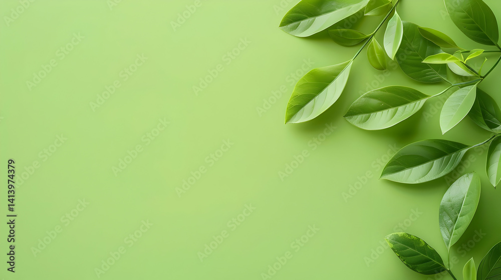 Fototapeta premium Green background with fresh vibrant leaves in a simple composition