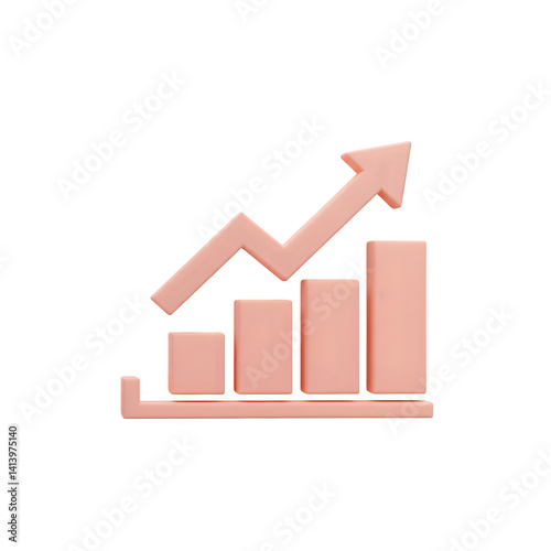 3D Rising Bar Chart with Arrow Shows Growth and Success