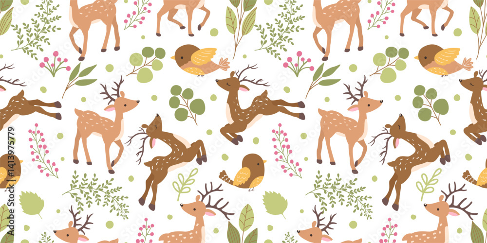 Naklejka premium Cute and funny animals seamless patterns and wallpaper
