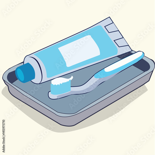 Dental brush with tooth paste flat design