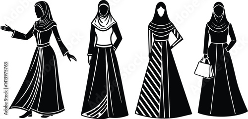 Hijab Muslim Woman Silhouette Set – Modest Fashion Icon Collection