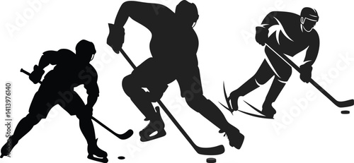 Ice Hockey Player Silhouette Set – Sports Action Stick Puck Collection