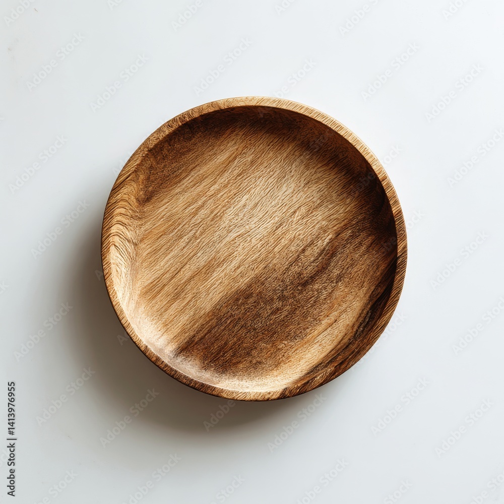 One wooden plate on white background. Tableware One wooden plate on white background. Tableware