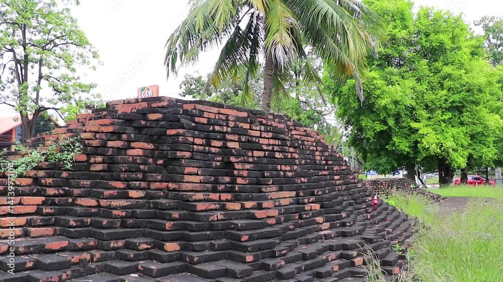 Hua Lin Corner ruins castle wall building Chiang Mai Thailand.