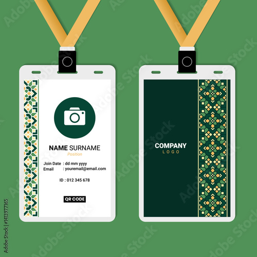 ID Card Design with Oriental Mandala Geometric Ornament Tape Border