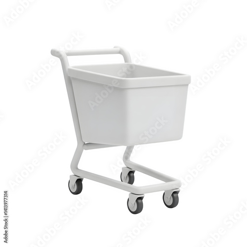3D Isolated Empty Shopping Cart Minimalist Style on White Background