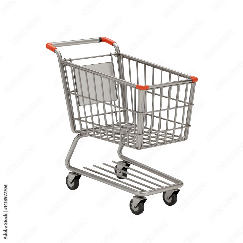 3D Empty Shopping Cart on White Background chrome metal frame 3D Empty Shopping Cart on White Background chrome metal frame