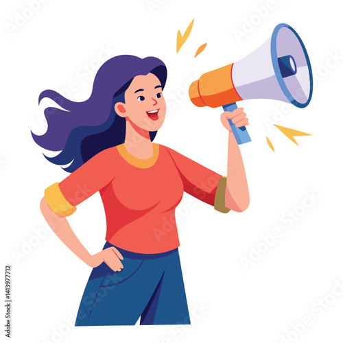 young woman shouting through megaphone 