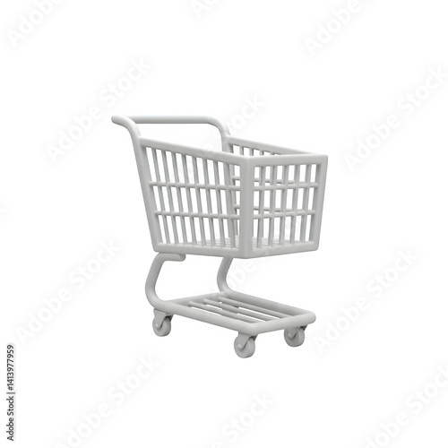 3D Isolated Shopping Cart on White Background Minimalist Style