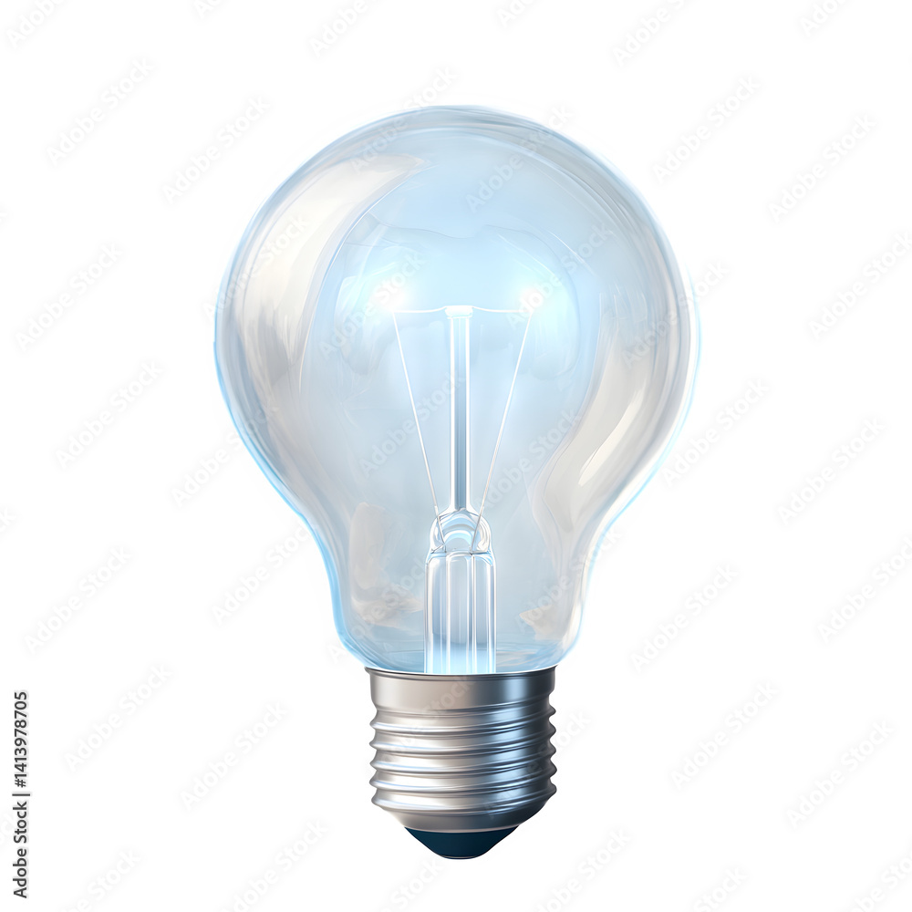 A brilliant lightbulb glowing with inner illumination, symbolizing a fresh idea and innovative thinking, against a pure white background.