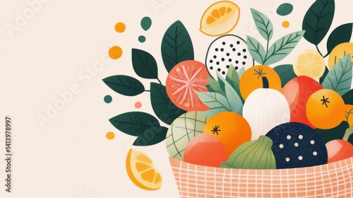 Food Rescue and Recycling. Colorful Fruit Basket Illustration