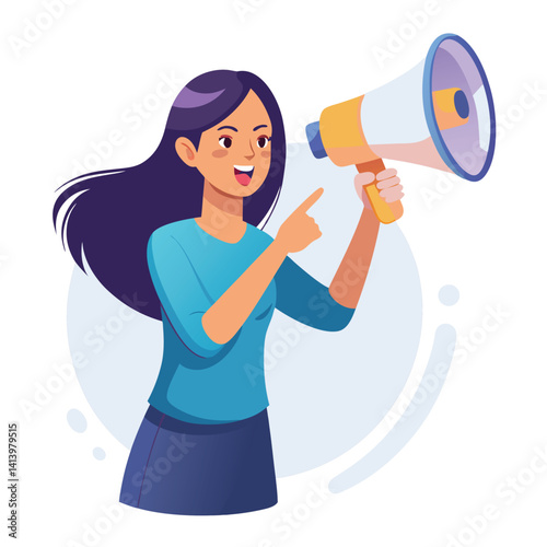 young woman shouting through megaphone 