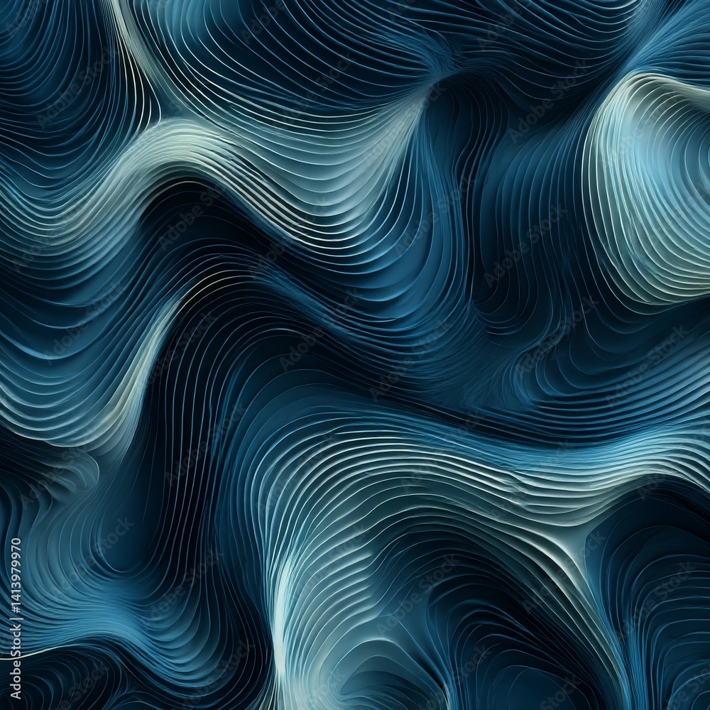 Fototapeta premium Three dimensional render of blue wavy pattern
