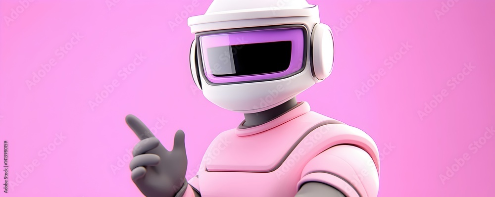 Naklejka premium Friendly 3D rendered AI assistant with animated holographic data displays