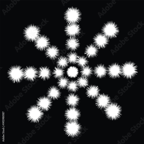 Obraz na płótnie A creative abstract design featuring a symmetrical white star-like pattern against a deep black backdrop, conveying elegance, minimalism, and artistic creativity. w salonie