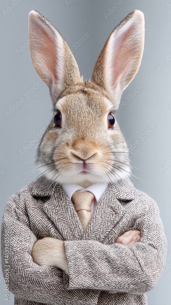 Dapper Rabbit in Formal Attire with a Stylish Suit and Tie
