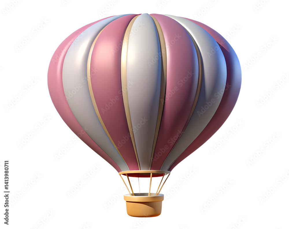 Naklejka premium 3d render of a hot air balloon with pink white and gold stripes
