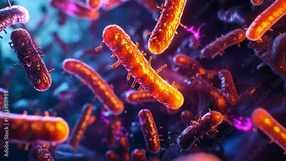 Colorful microscopic view of bacteria in a vibrant environment Colorful microscopic view of bacteria in a vibrant environment