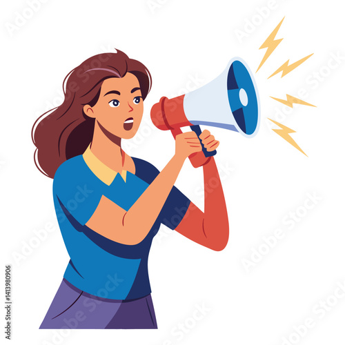 young woman shouting through megaphone 