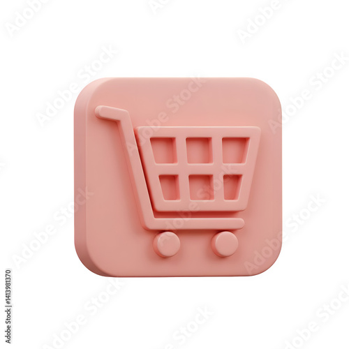3D Shopping Cart Icon 3D Render in Pink Color