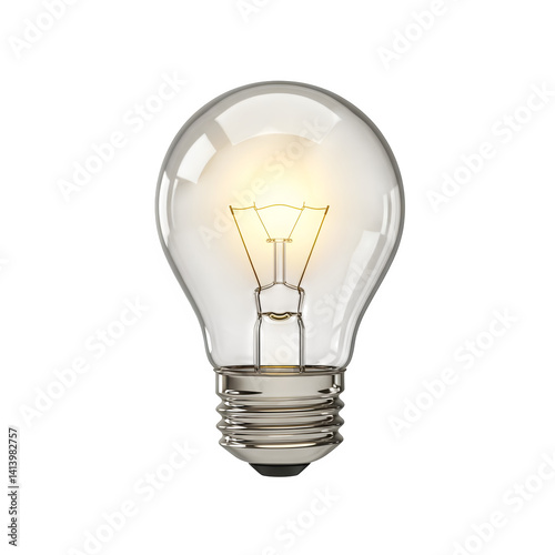 3D Illuminated Light Bulb Close-up on White Background