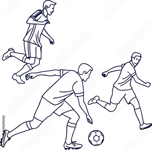 Soccer and football player silhouette and line art vector design